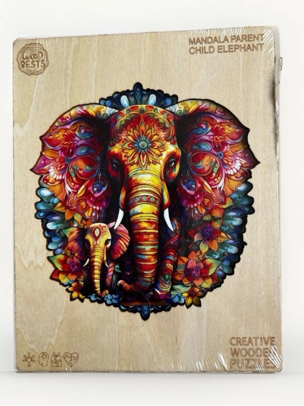 Mandala Parent Child Elephant Wooden Puzzle - Colorful